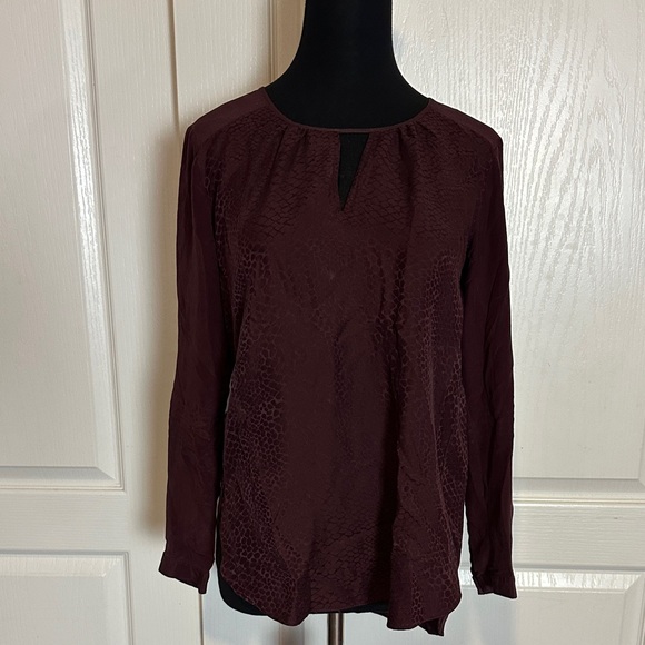REBECCA TAYLOR MAROON SILK LONG SLEEVE BLOUSE - Picture 1 of 8
